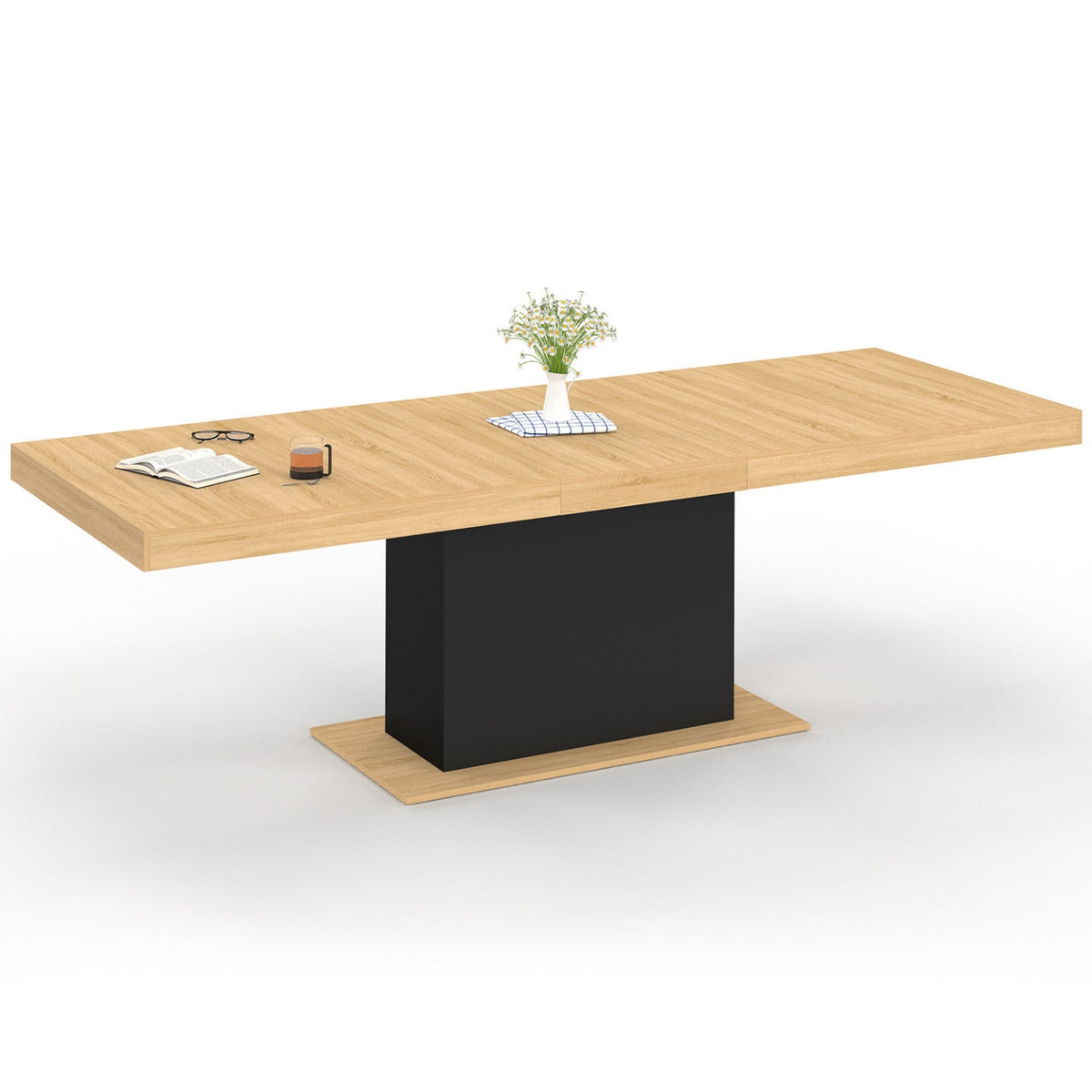 Table à manger rectangulaire extensible EDEN, 8-12 personnes, bois et noir, 200-250 cm