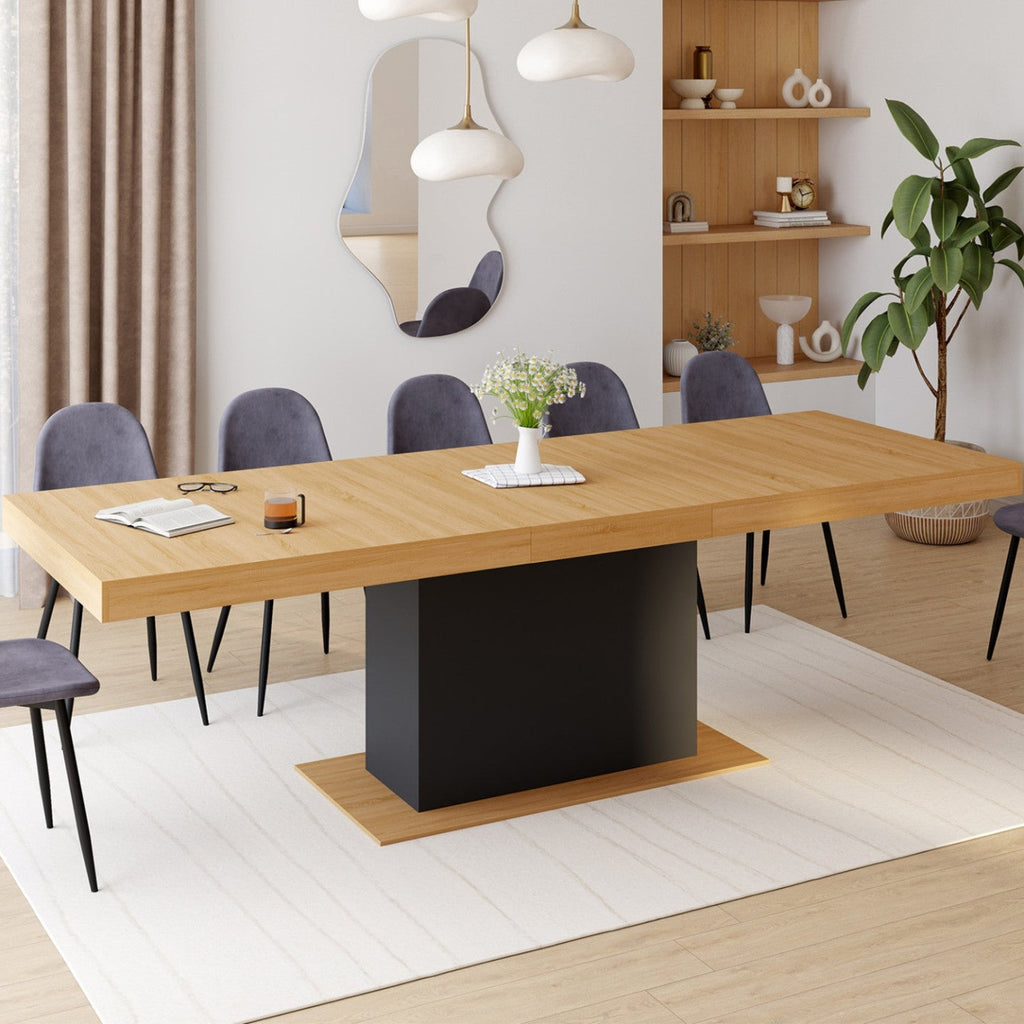 Table à manger rectangulaire extensible EDEN, 8-12 personnes, bois et noir, 200-250 cm