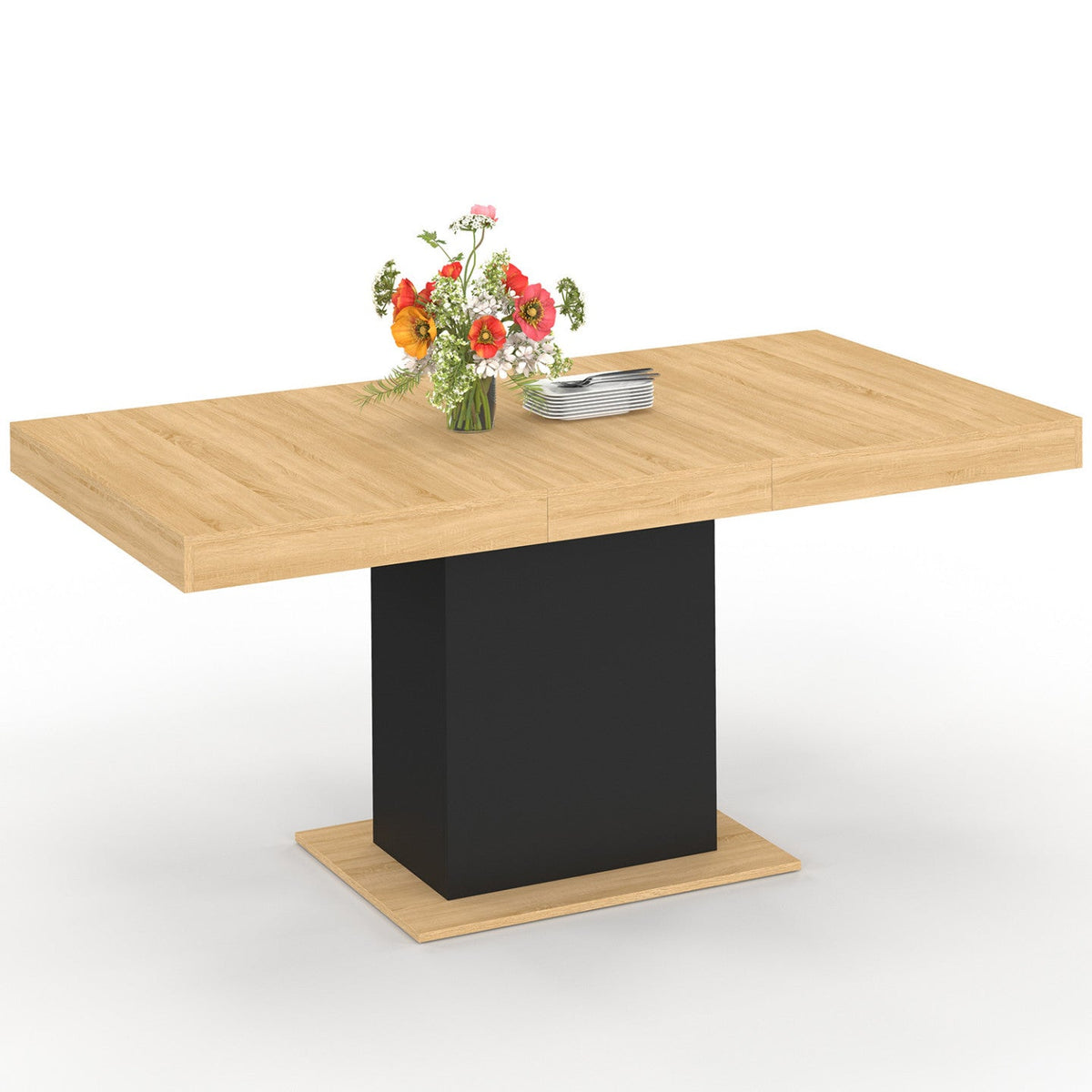 Table à manger rectangulaire extensible EDEN 4-6 personnes bois et noir 120-160 cm
