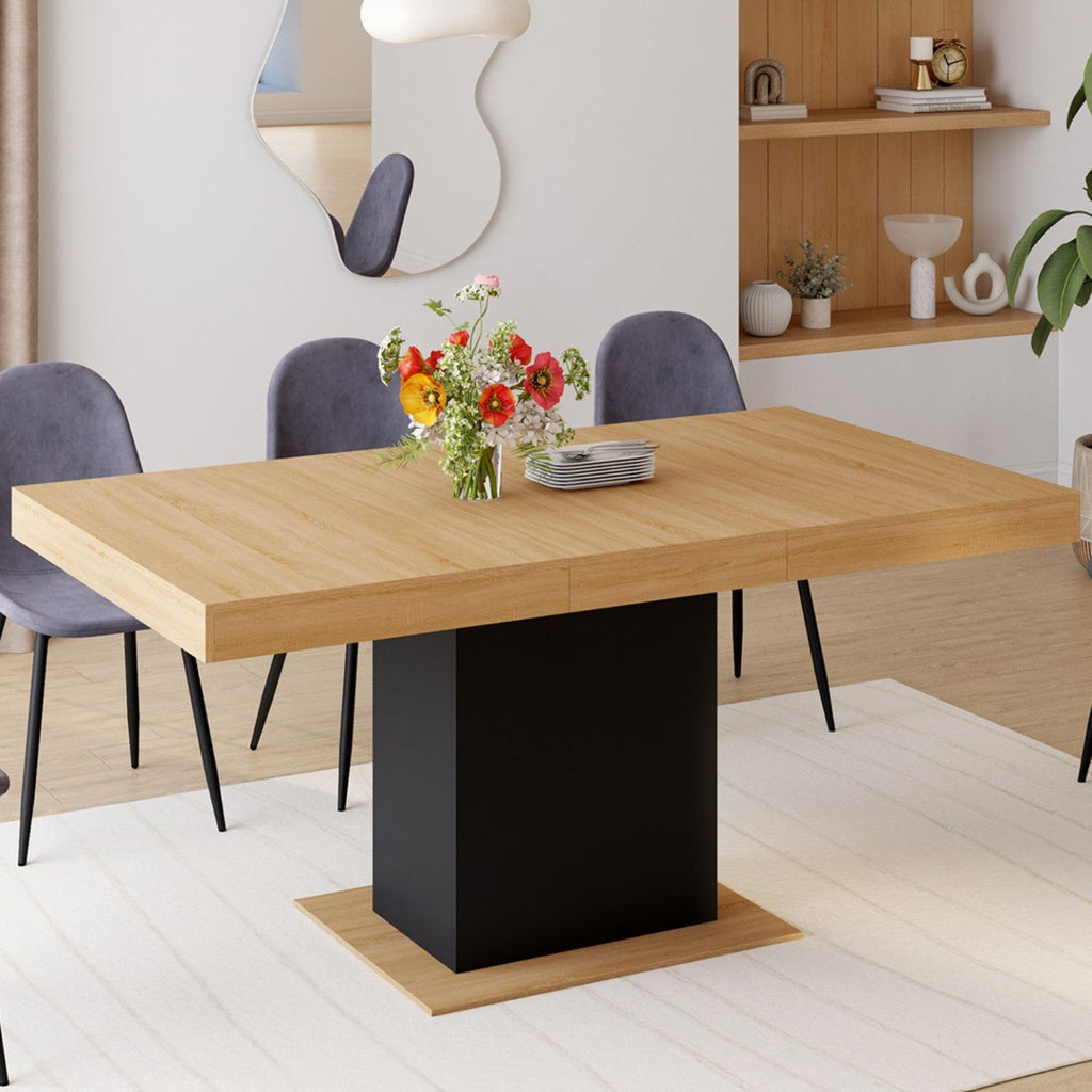Table à manger rectangulaire extensible EDEN 4-6 personnes bois et noir 120-160 cm