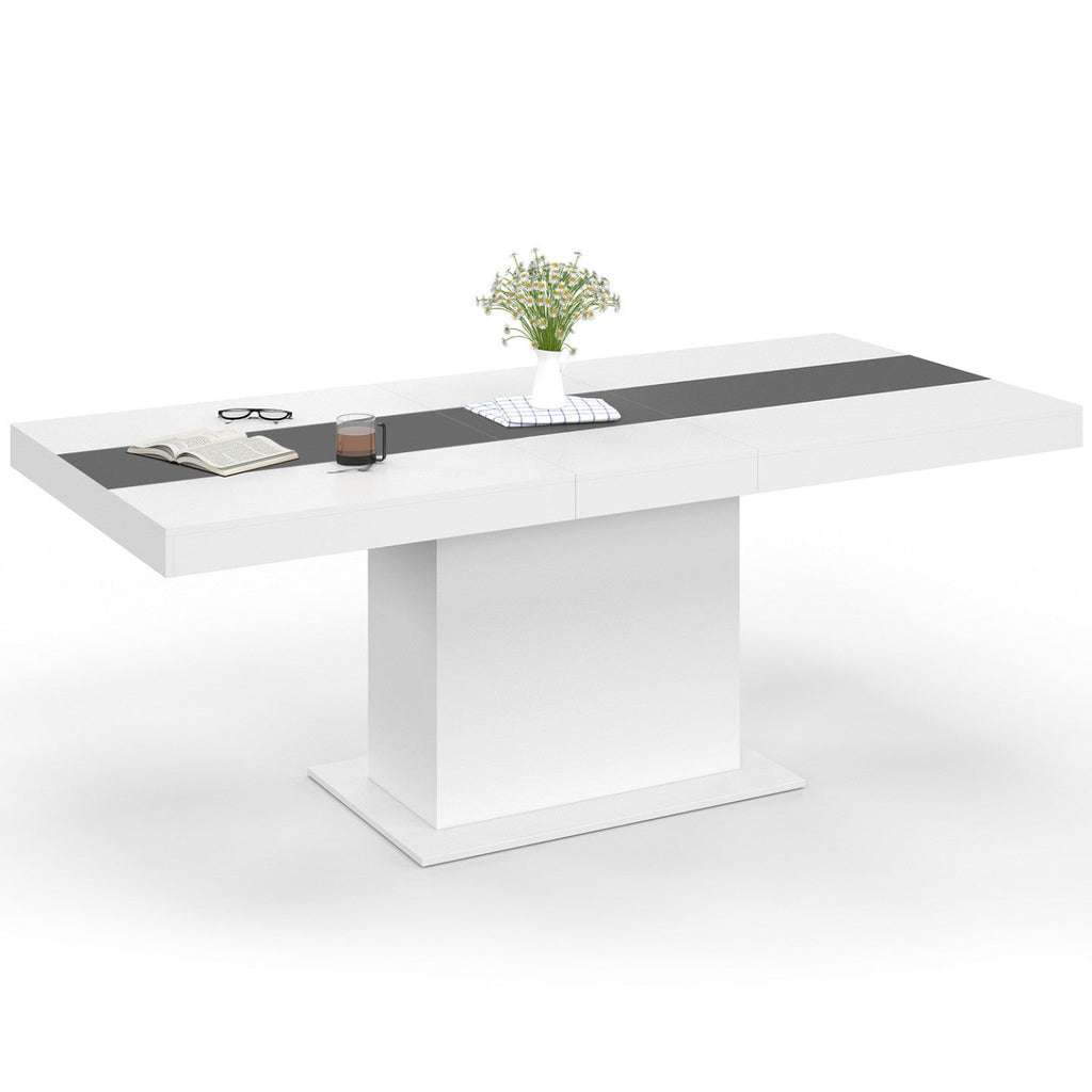 Table à manger rectangulaire extensible EDEN, 6-10 personnes, blanche avec bande centrale grise, 160-200 cm