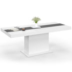 Table à manger rectangulaire extensible EDEN, 6-10 personnes, blanche avec bande centrale grise, 160-200 cm