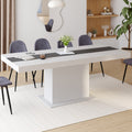Table à manger rectangulaire extensible EDEN, 6-10 personnes, blanche avec bande centrale grise, 160-200 cm