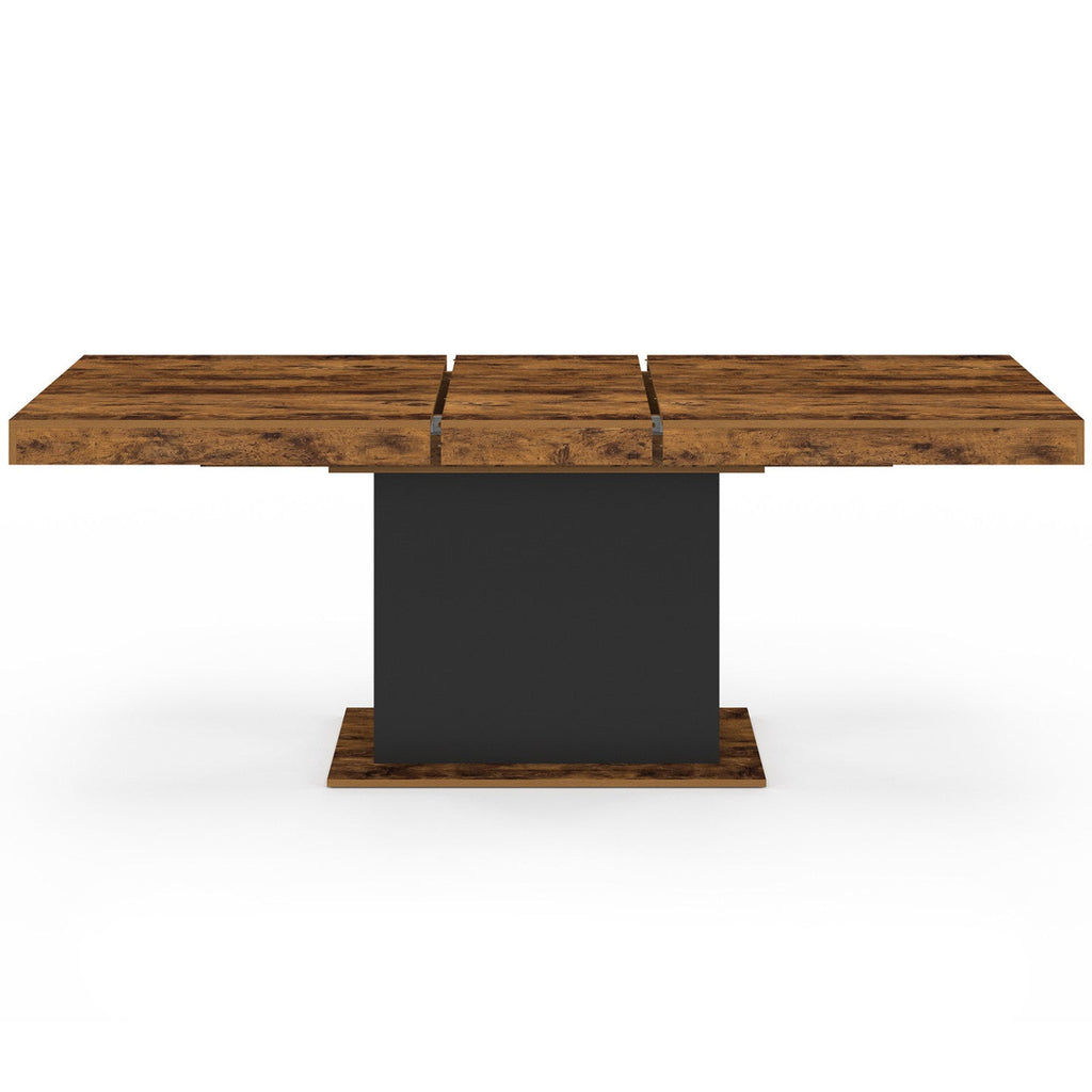 Table de salle à manger rectangulaire extensible EDEN 6-10 personnes, aspect bois vieilli et noir, 160-200 cm