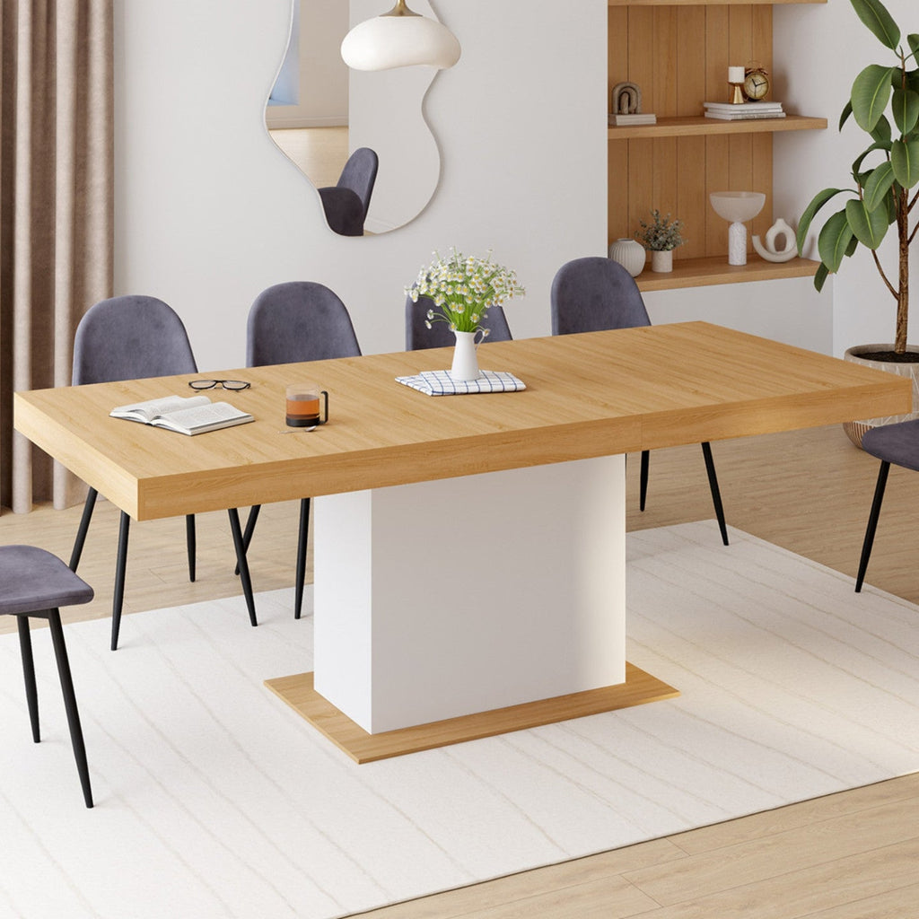 Table de salle à manger rectangulaire extensible EDEN 6-10 personnes bois et blanc 160-200 cm