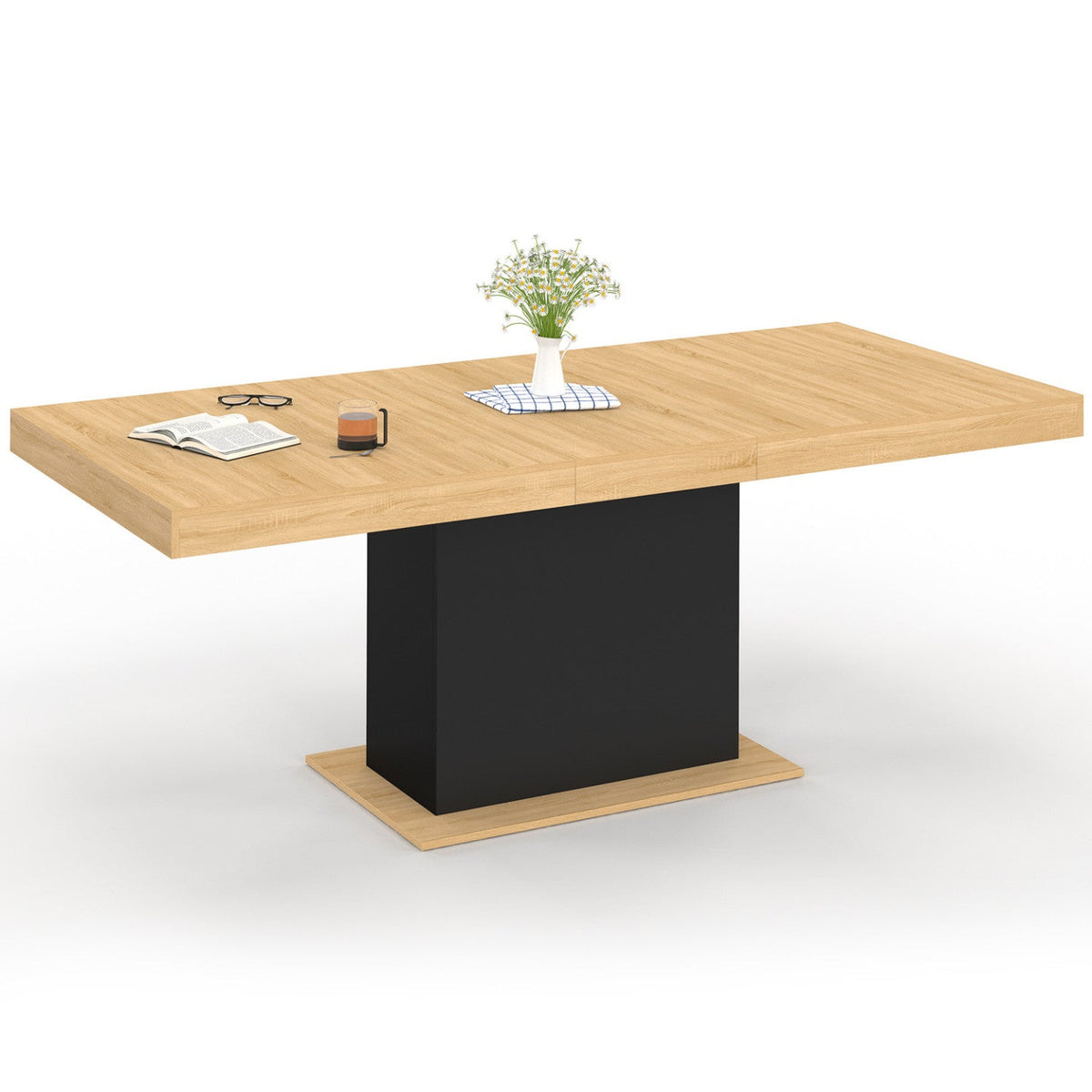 Table à manger extensible rectangulaire EDEN 6-10 personnes bois et noir 160-200 cm