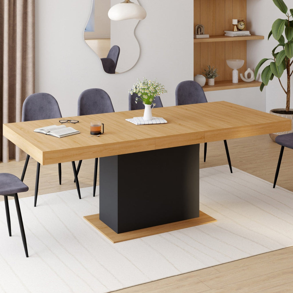 Table à manger extensible rectangulaire EDEN 6-10 personnes bois et noir 160-200 cm