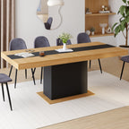 Table à manger extensible rectangulaire EDEN 6-10 personnes bois et noir avec bande centrale noire 160-200 cm