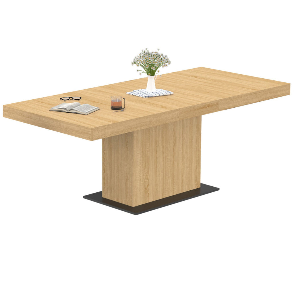 Table de salle à manger rectangulaire extensible EDEN pour 6-10 personnes, bois et socle noir, 160-200 cm