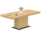 Table de salle à manger rectangulaire extensible EDEN pour 6-10 personnes, bois et socle noir, 160-200 cm