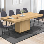 Table de salle à manger rectangulaire extensible EDEN pour 6-10 personnes, bois et socle noir, 160-200 cm