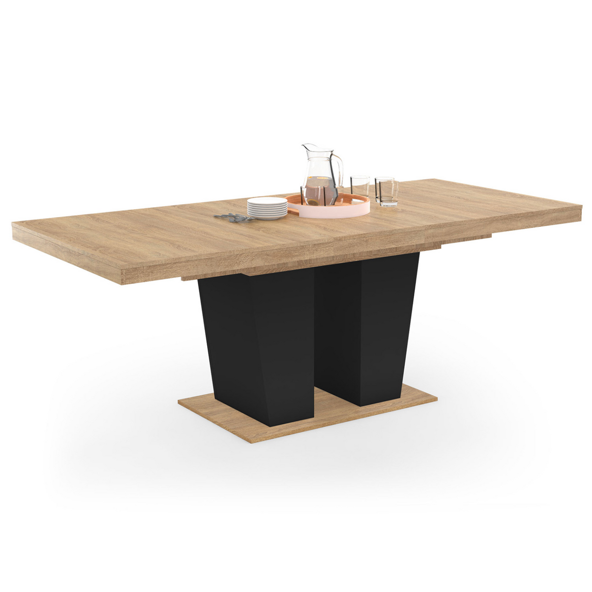 Table de salle à manger extensible rectangulaire ELIAD 6-10 personnes bois et noir 160-200 cm