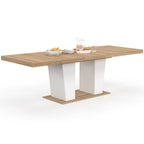 Table à manger extensible rectangulaire ELIAD pour 8-12 personnes, bois et blanc, 200-250 cm