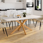 Table à manger rectangulaire extensible ALIX 6-10 personnes, pied araignée en bois et plateau blanc GISELE 160-200 cm