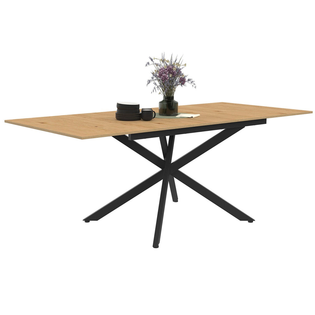 Table à manger extensible rectangulaire INES 6-10 personnes bois et noir 160-200 cm