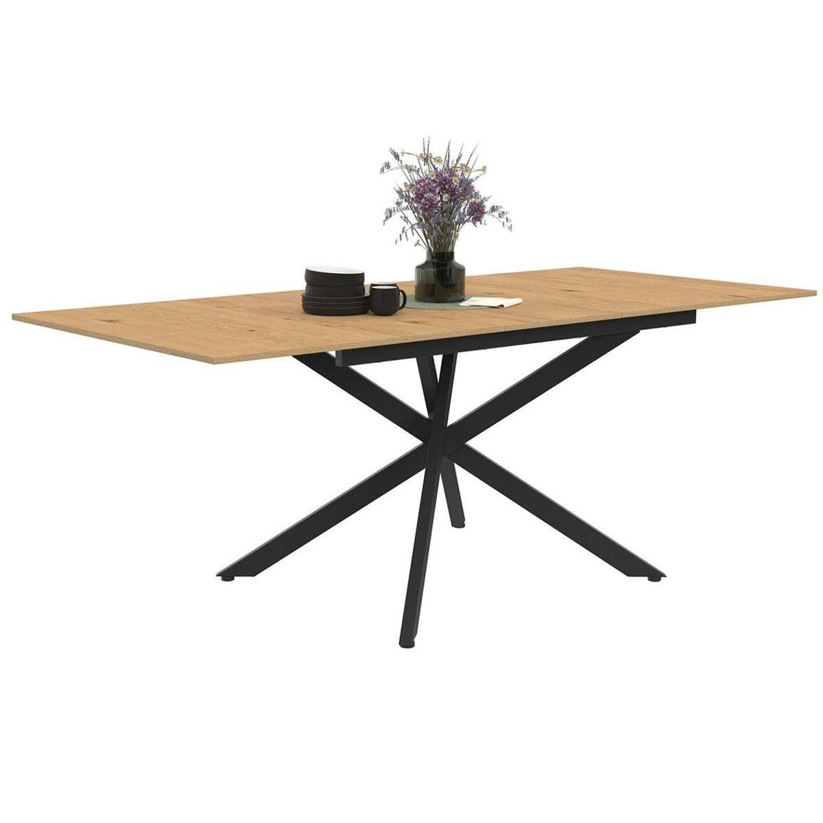 Table à manger extensible rectangulaire INES 6-10 personnes bois et noir 160-200 cm