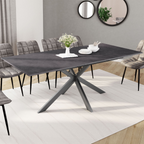 Table à manger extensible rectangulaire JASPE 6-10 personnes, plateau effet béton, pied araignée gris anthracite, 160-200 cm
