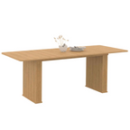 Table à manger rectangulaire extensible JULIETTE 6-10 personnes, pieds à lattes en bois tasseauté, coloris chêne, 160-200 cm