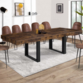 Table de salle à manger extensible rectangulaire PHOENIX 6-12 personnes, bois effet vieilli et noir, 200-300 cm