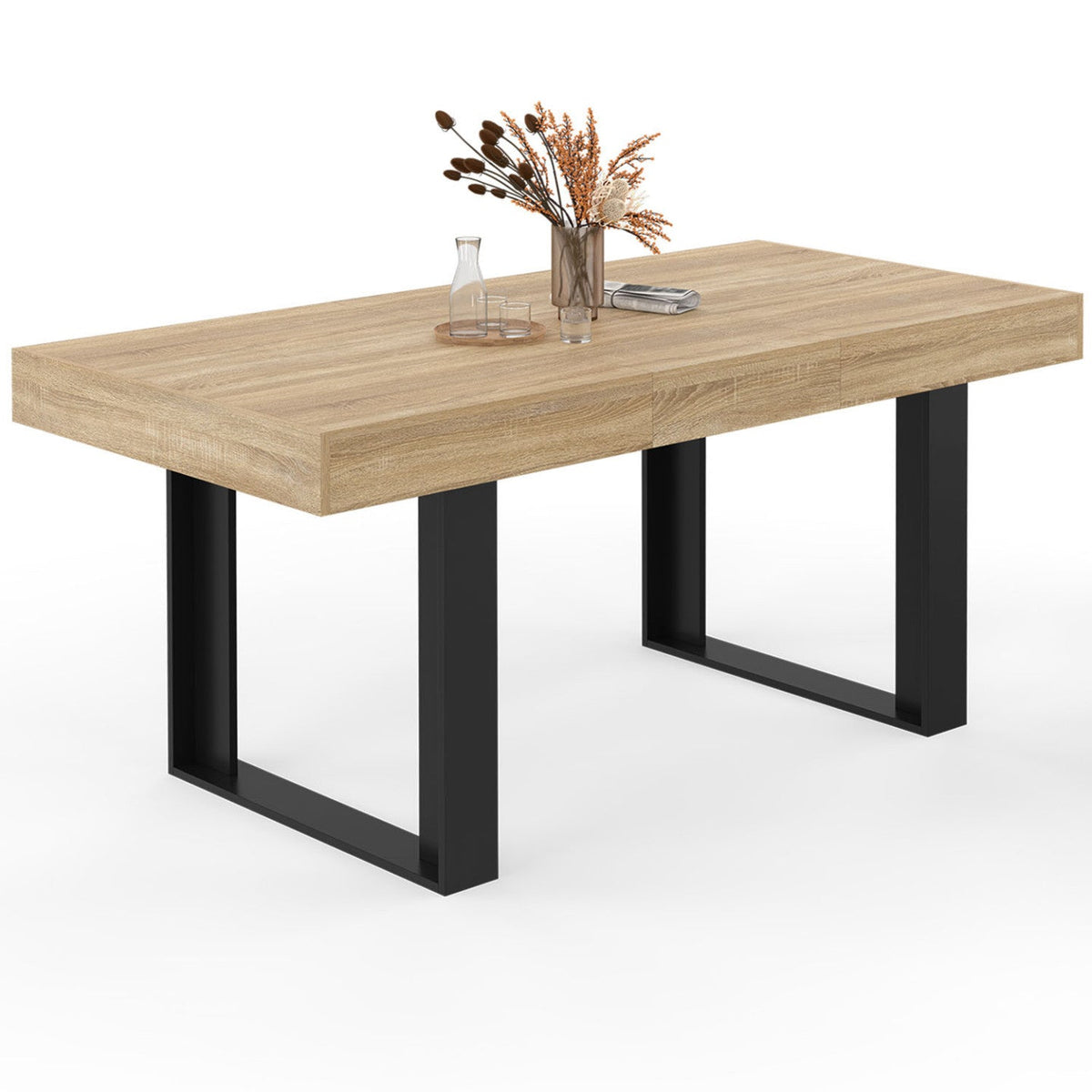 Table à manger extensible rectangulaire PHOENIX 4-6 personnes bois et noir 120-160 cm