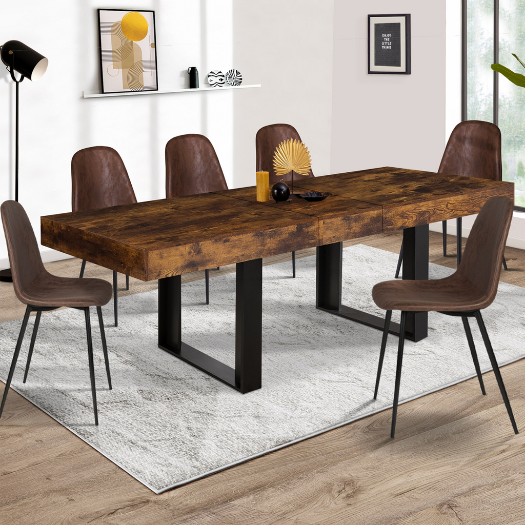 Table à manger extensible rectangulaire PHOENIX 4-8 personnes, bois effet vieilli et noir, 160-200 cm