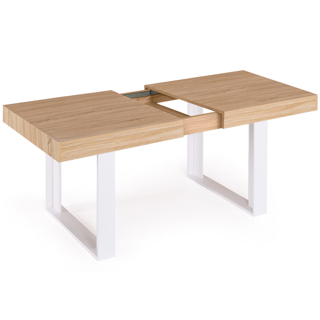 Table à manger extensible rectangulaire PHOENIX 4-8 personnes bois et blanc 160-200 cm