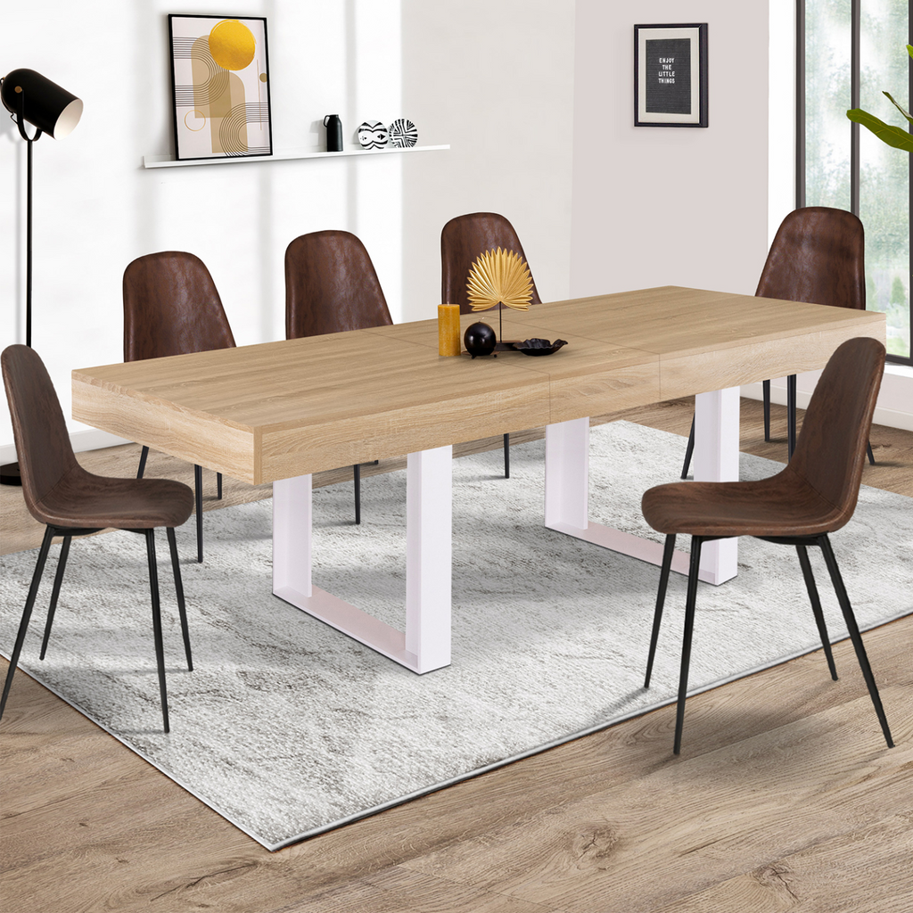 Table à manger extensible rectangulaire PHOENIX 4-8 personnes bois et blanc 160-200 cm
