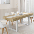 Table à manger extensible rectangulaire PHOENIX 4-8 personnes bois et blanc avec bande centrale blanche 160-200 cm