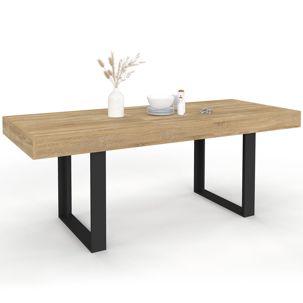 Table à manger rectangulaire extensible PHOENIX 4-8 personnes bois et noir 160-200 cm