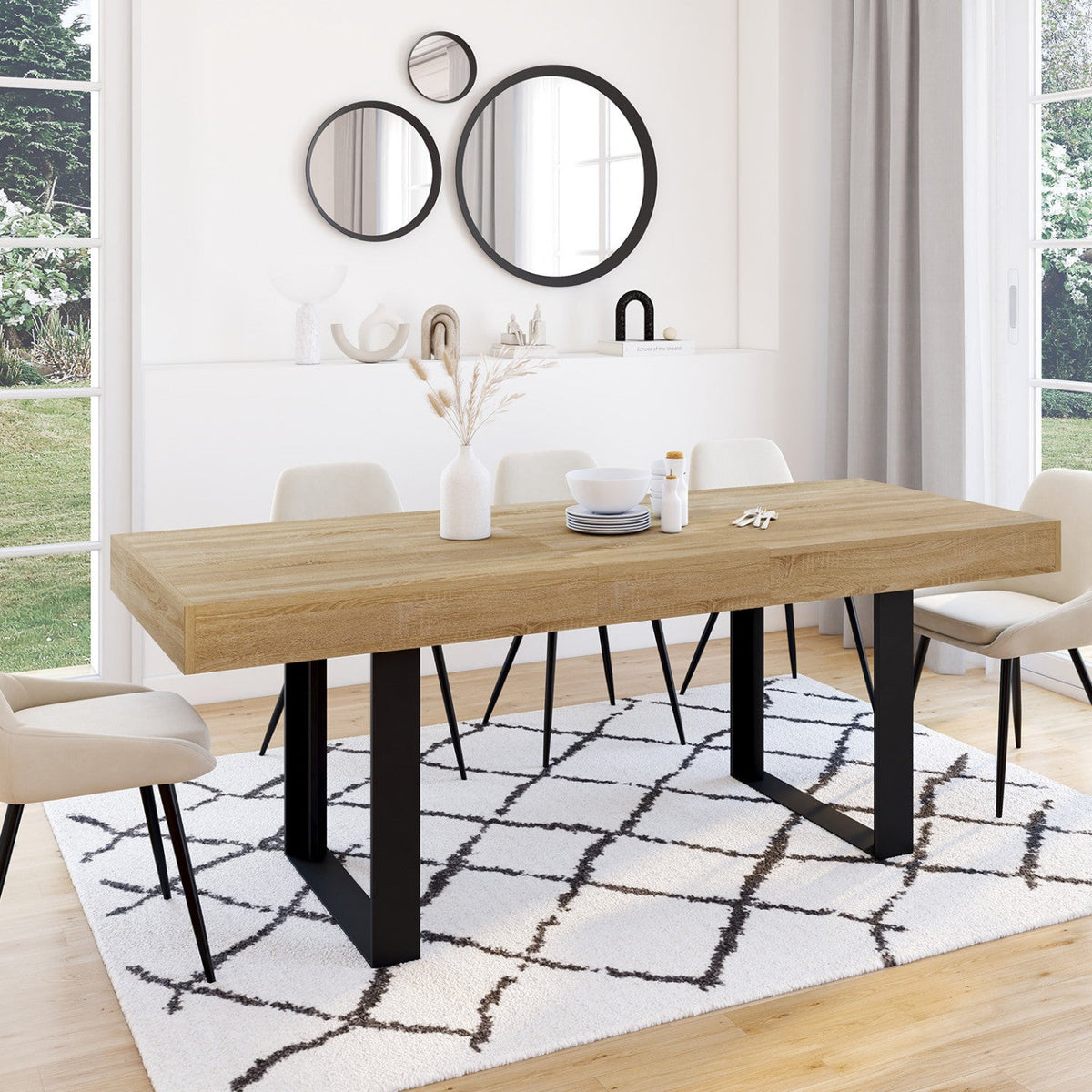 Table à manger rectangulaire extensible PHOENIX 4-8 personnes bois et noir 160-200 cm