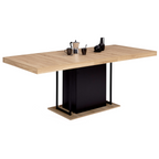 Table à manger rectangulaire extensible UGO 6-10 personnes, aspect hêtre et noir, 160-200 cm