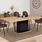Table à manger rectangulaire extensible UGO 6-10 personnes, aspect hêtre et noir, 160-200 cm