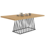 Table à manger rectangulaire extensible YUNA 6-10 personnes, plateau en bois et piètement filaire en métal noir, 160 - 200 cm