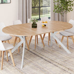 Table de salle à manger ronde extensible ALIX, 4 à 10 personnes, pied araignée, bois et blanc, 110-200 cm