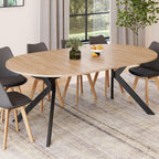 Table à manger ronde extensible ALIX 4-10 personnes, pied araignée bois et noir, 110-200 cm
