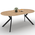 Table à manger ronde extensible ALIX 4-10 personnes, pied araignée bois et noir, 110-200 cm