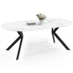 Table à manger extensible ronde ALIX 4-10 personnes, pied araignée noir, plateau effet marbre blanc ALASKA 110-200 cm