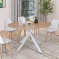 Table à manger ronde extensible ALIX 4-8 personnes, pied araignée bois et blanc, 110-150 cm