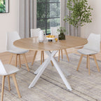 Table à manger ronde extensible ALIX 4-8 personnes, pied araignée bois et blanc, 110-150 cm