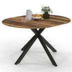 Table à manger extensible ronde ALIX pour 4-8 personnes, pied araignée noir et plateau bois foncé HAWKINS 110-150 cm