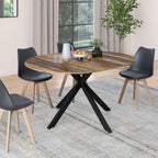 Table à manger extensible ronde ALIX pour 4-8 personnes, pied araignée noir et plateau bois foncé HAWKINS 110-150 cm