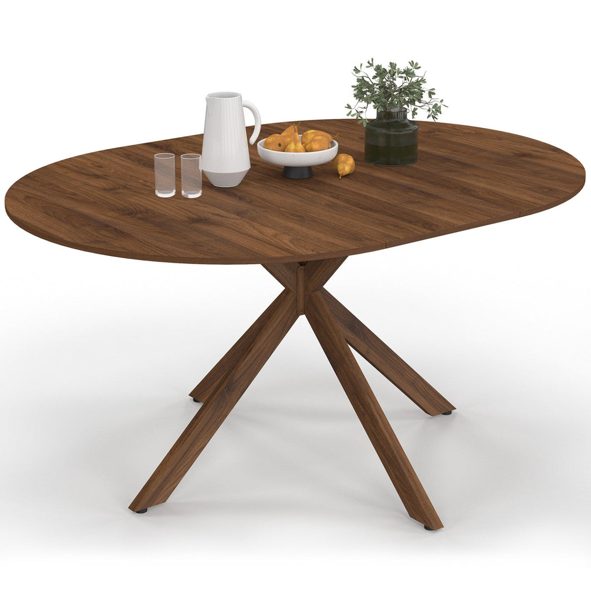 Table à manger ronde extensible ALIX 4-8 personnes pied araignée noyer 110-150 cm