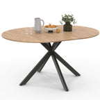 Table à manger ronde extensible ALIX 4-8 personnes, pied araignée, bois et noir, 110-150 cm