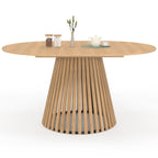 Table à manger ronde extensible CARMEN 4-8 personnes, pied en lattes de bois et plateau en bois 110 - 150 cm