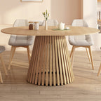 Table à manger ronde extensible CARMEN 4-8 personnes, pied en lattes de bois et plateau en bois 110 - 150 cm