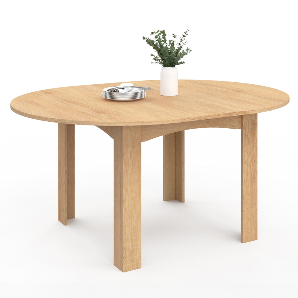 Table à manger ronde extensible DONA 4-8 personnes aspect hêtre 110-150 cm