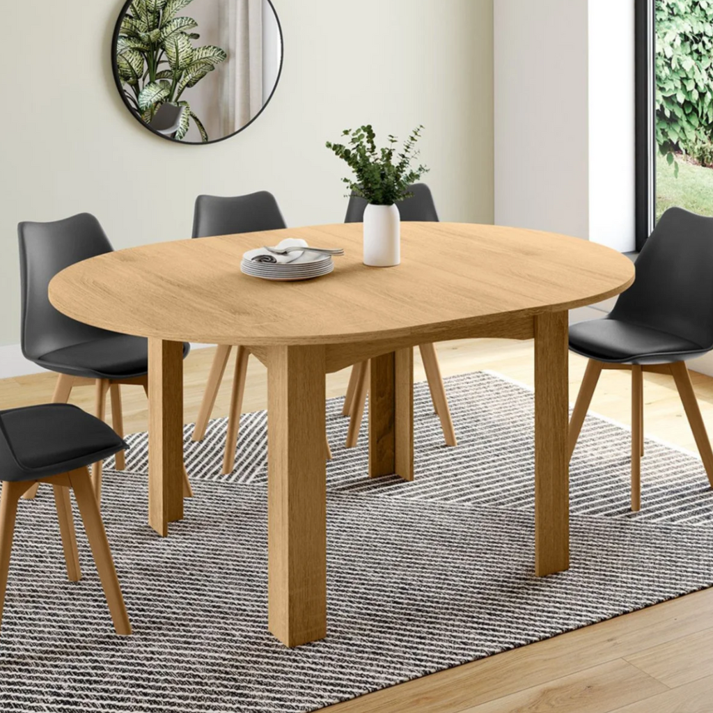 Table à manger ronde extensible DONA 4-8 personnes aspect hêtre 110-150 cm
