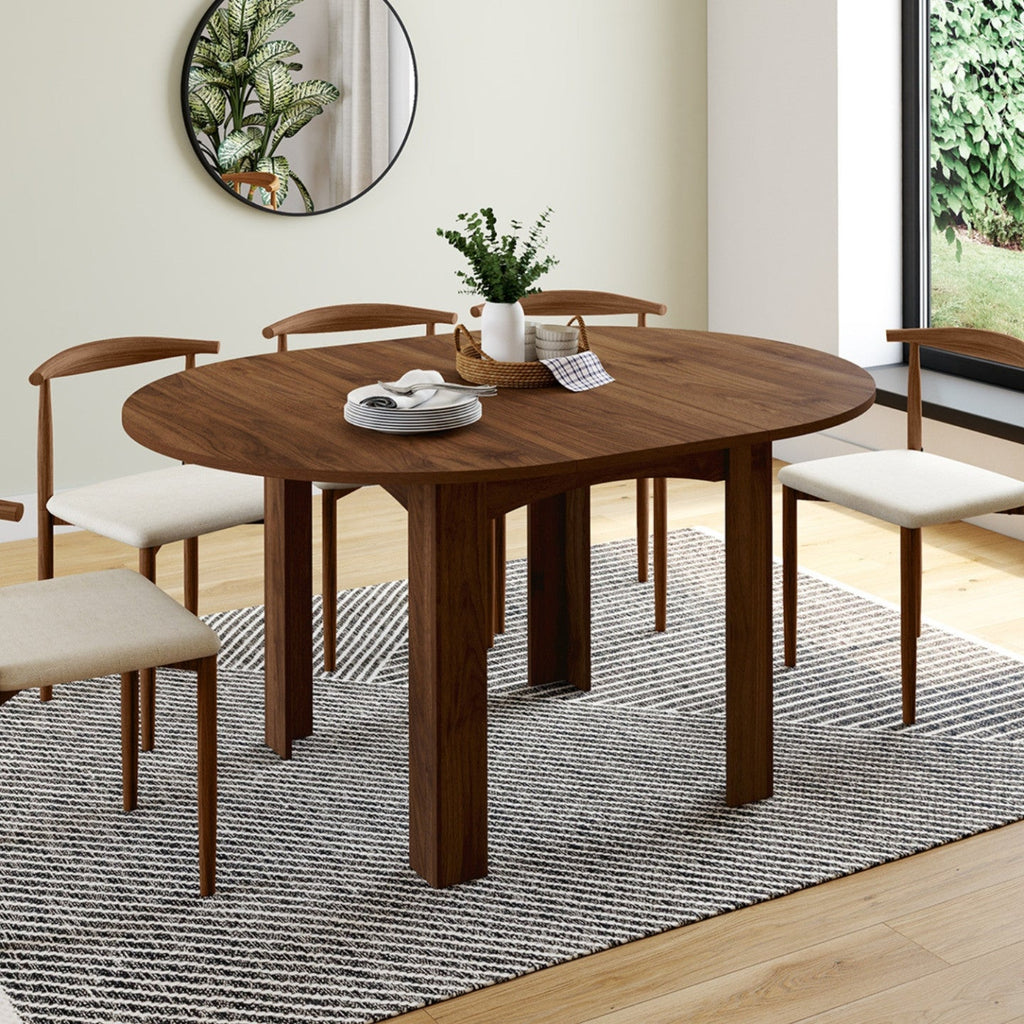 Table de salle à manger ronde extensible DONA 4-8 personnes noyer 110-150 cm