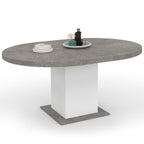Table à manger extensible ronde EDEN 4-8 personnes béton et blanc 120-160 cm