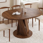 Table à manger ronde extensible JASMINE 4-8 personnes, pied central, noyer, 110-150 cm